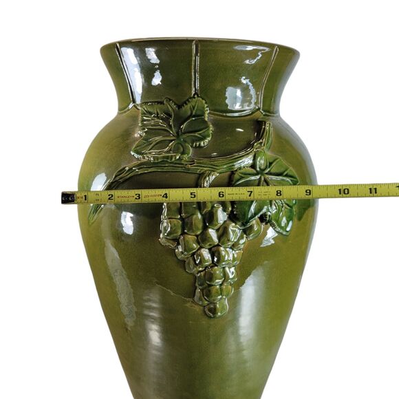 Vintage J. Willfred Green Ceramic Vase With Raised Grape Design Large 19.5" Tall - Picture 6 of 10